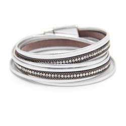 Женский кожаный браслет Вивиан серебристый