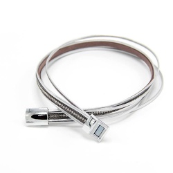 Женский кожаный браслет Вивиан серебристый