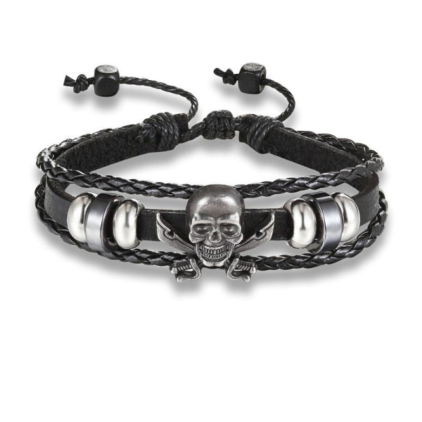 Кожаный браслет с пиратским черепом