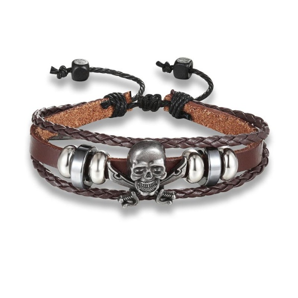 Кожаный браслет с пиратским черепом