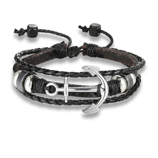 Кожаный браслет с якорем Коса