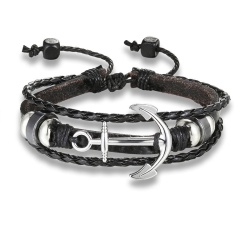 Кожаный браслет с якорем Коса