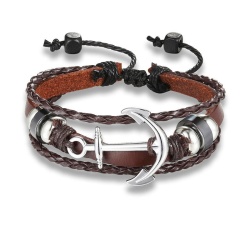 Кожаный браслет с якорем Коса