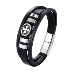 Мужской кожаный браслет с крестом lan-2883