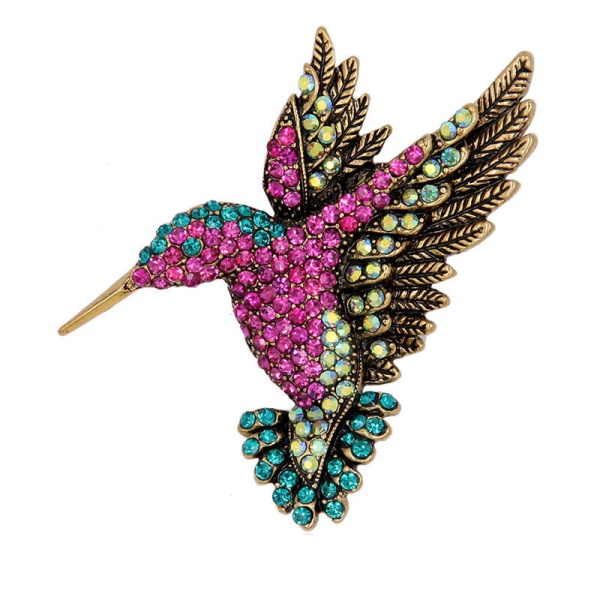 Брошь Колибри с кристаллами сваровски