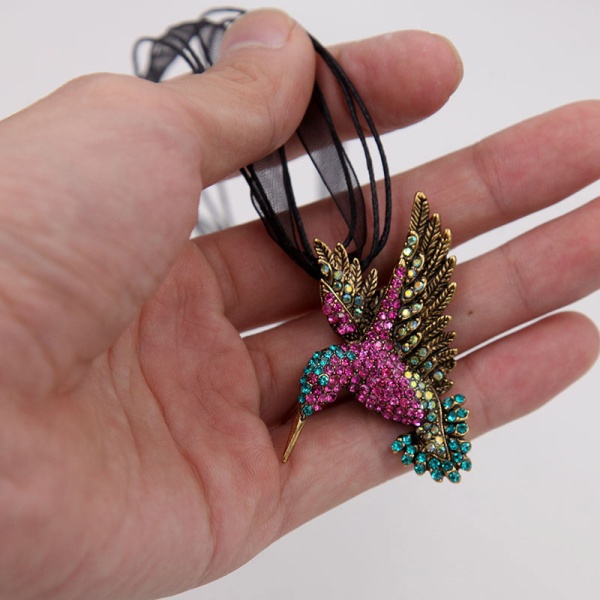 Брошь Колибри с кристаллами сваровски