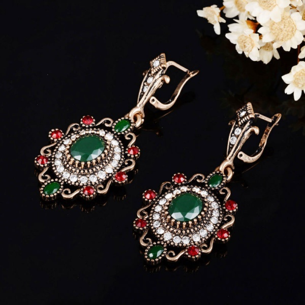 Сережки підвіски з камінням Джансу