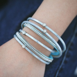 Кожаный браслет Trendy голубого цвета