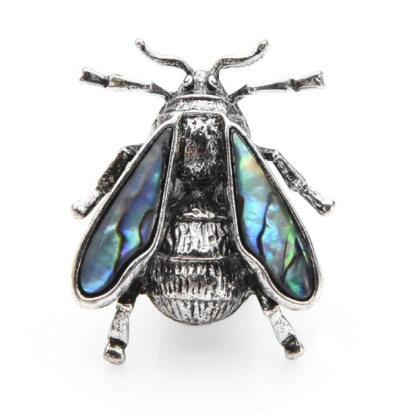 Брошь муха крылья из ракушки