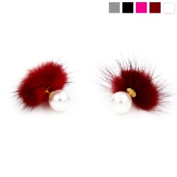 Серьги гвоздики с мехом норки Жемчужина