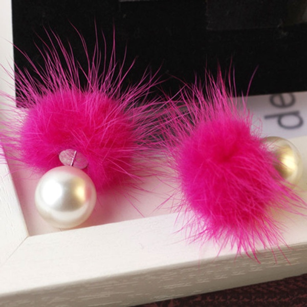 Серьги гвоздики с мехом норки Жемчужина