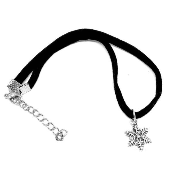 Замшевый чокер с подвеской кулоном Снежинка lan-1574