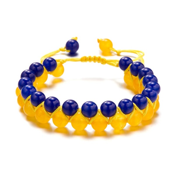 Браслет із намистин жовто-синій класик подвійний lan-2787