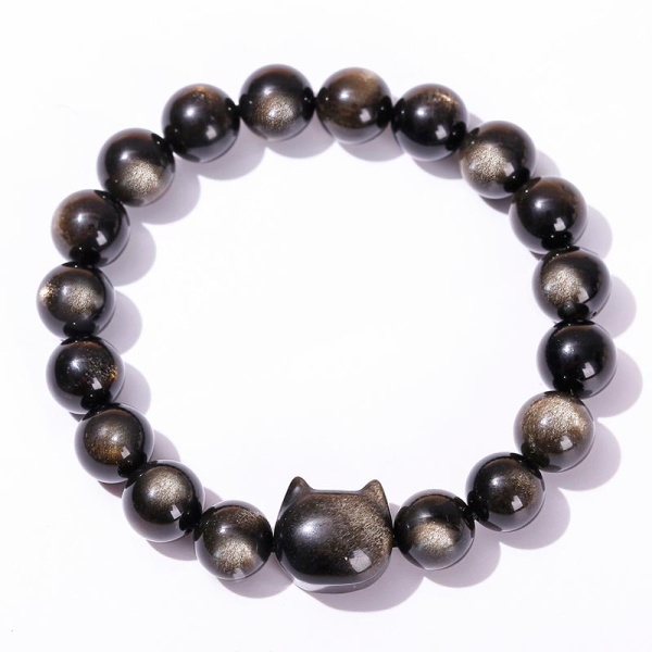 Браслет из натурального обсидиана Черный кот lan-2987