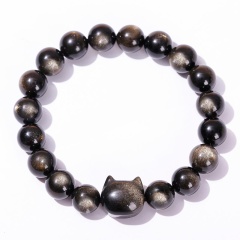 Браслет из натурального обсидиана Черный кот lan-2987