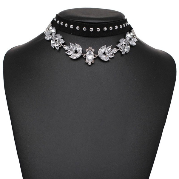 Замшевий чокер кришталевий лист комплект з 2 шт lan-1377