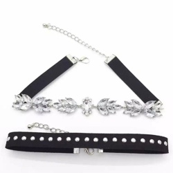 Замшевый чокер кристальный лист комплект из 2 шт lan-1377