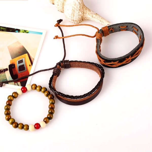 Набор кожаных браслетов lan – 145 коричневого цвета