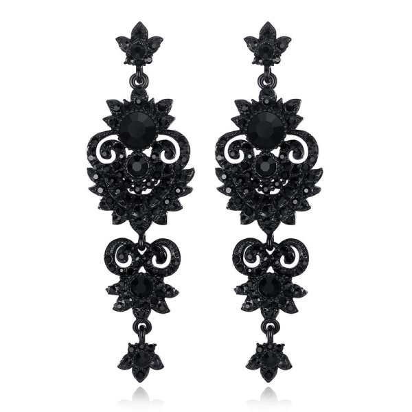 Вечерние серьги с камнями Black Crystal чёрного цвета