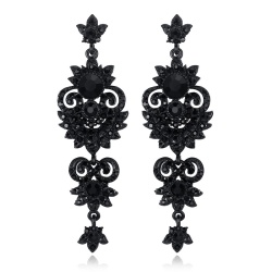 Вечірні сережки з камінням Black Crystal чорного кольору