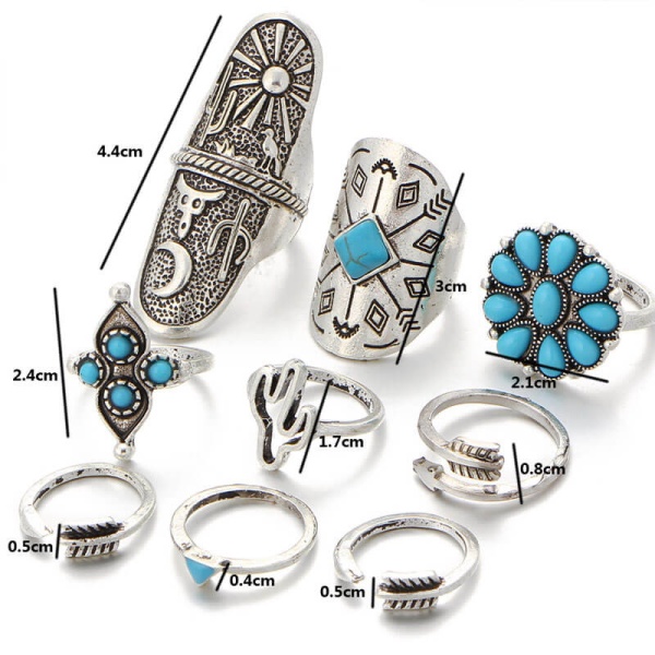 Кільця в бохо стилі Bohemian набір (9 штук)