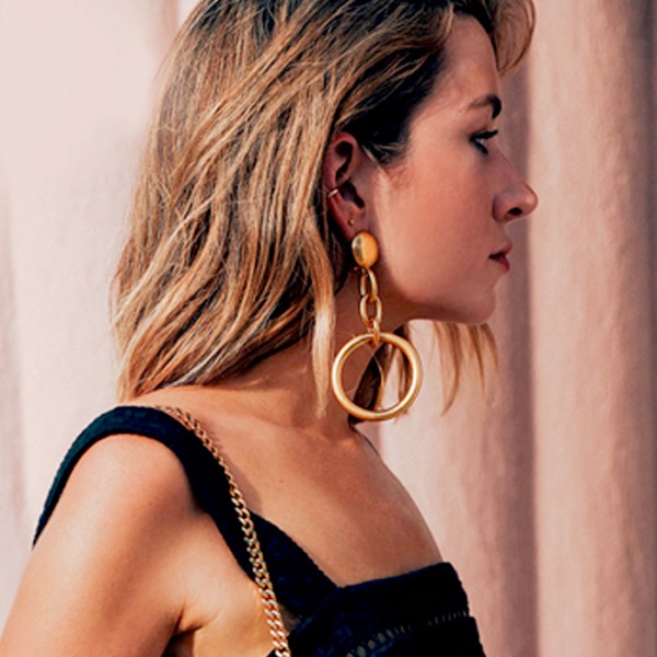 Сережки каблучки Аманда з ланцюжком золотистого кольору