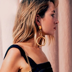 Сережки каблучки Аманда з ланцюжком золотистого кольору