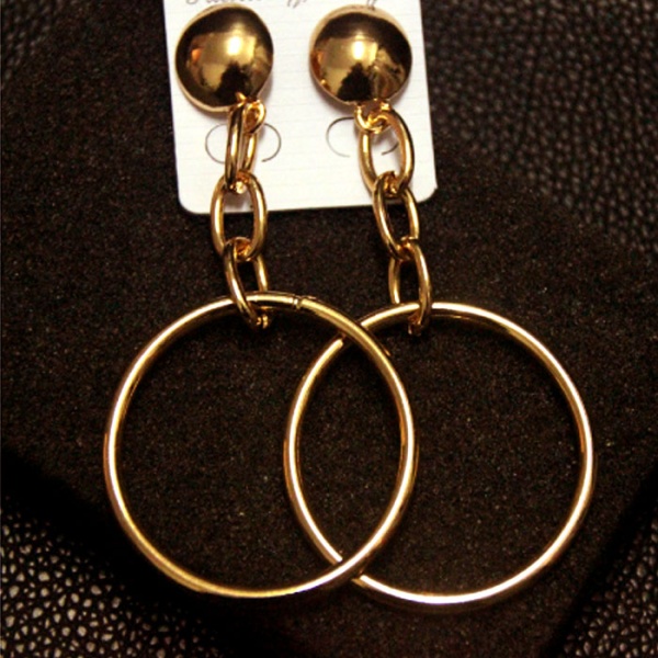 Сережки каблучки Аманда з ланцюжком золотистого кольору