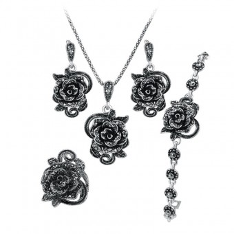 Набор украшений Роза цветок: серьги, браслет, кулон, кольцо