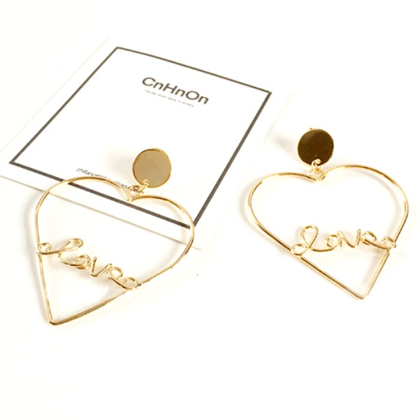 Серьги кольца Сердце с надписью Love