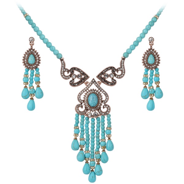 Набір прикрас: кольє та сережки Bohemian з бірюзою.
