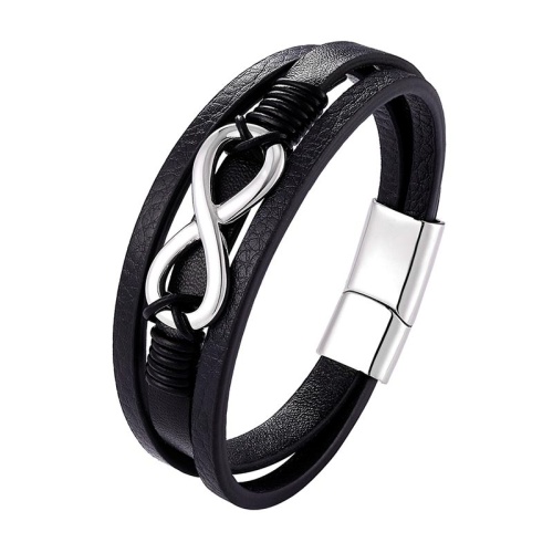 Мужской кожаный браслет большая Бесконечность lan-2784