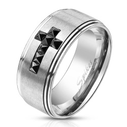 Кольцо из стали Spikes с крестом R-M6859