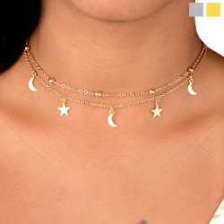 Двойная цепочка на шею Звезды и месяц