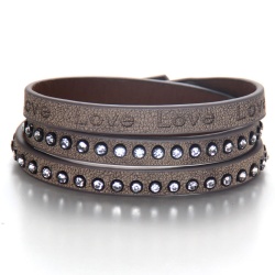 Кожаный браслет Love с кристаллами