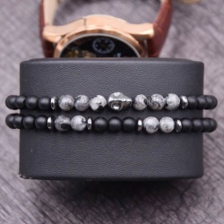 Браслети із шунгіту із сірим мармуром Череп lan-2893