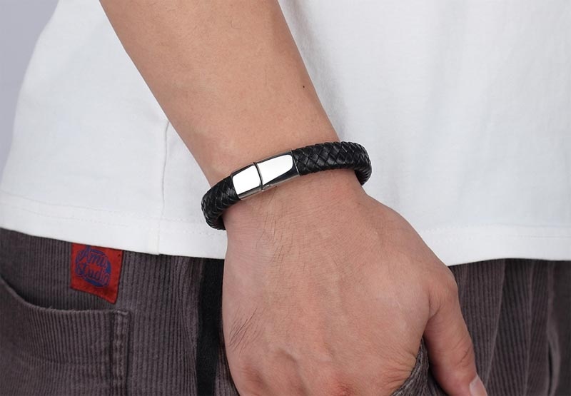 Мужской кожаный браслет плетеный lan-3289