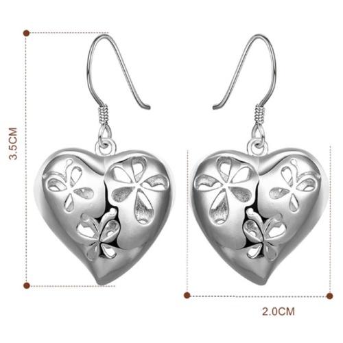 Серьги подвески Сердце посеребренные