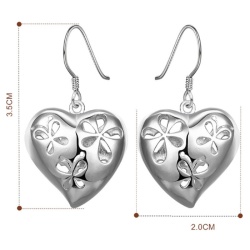 Серьги подвески Сердце посеребренные
