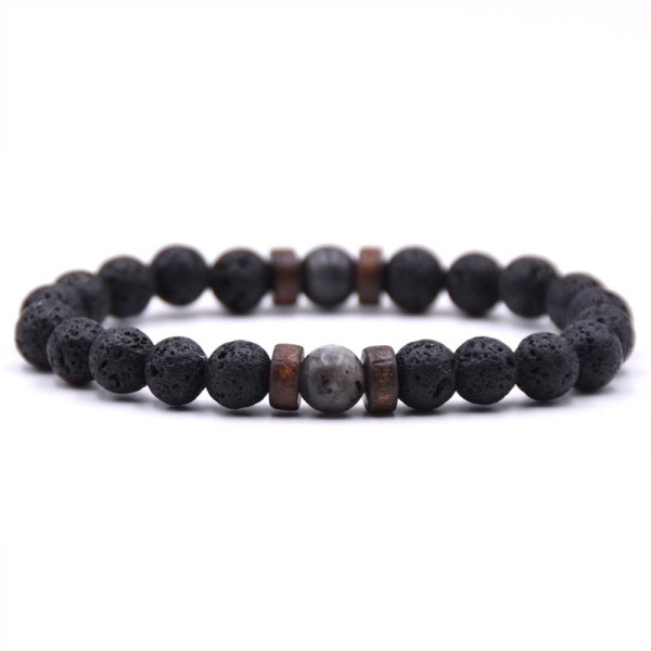 Браслет з лавового каменю з деревом та мармуром lan-2895.