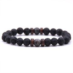 Браслет з лавового каменю з деревом та мармуром lan-2895.