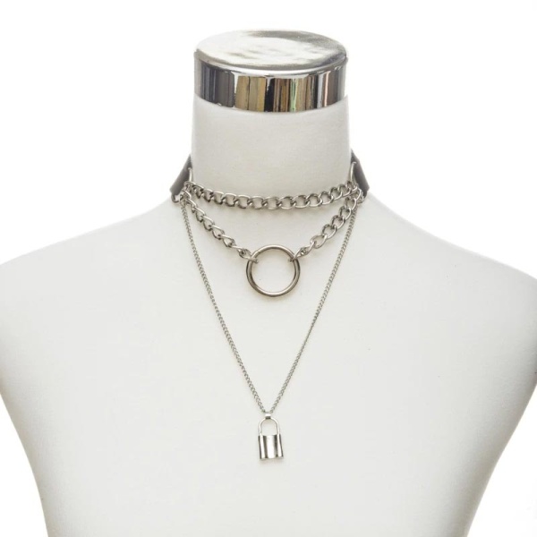 Шкіряний чокер із ланцюжком Замок lan-3291