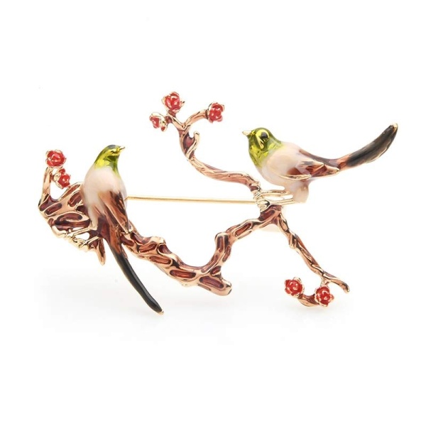 Брошь Две экзотические птички на ветке