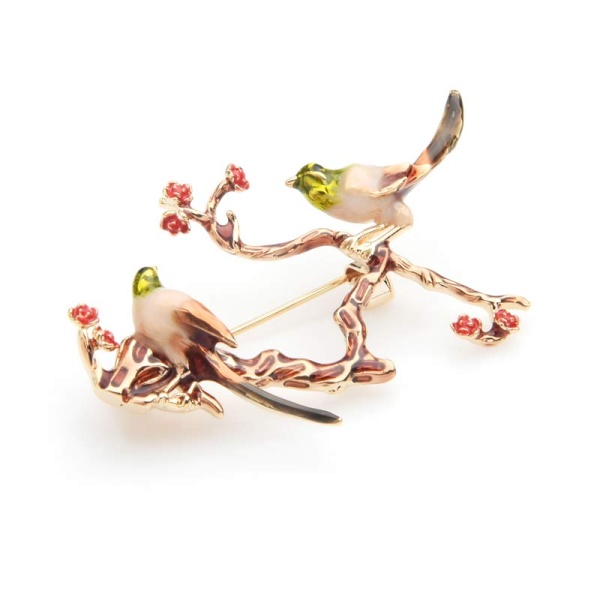 Брошь Две экзотические птички на ветке